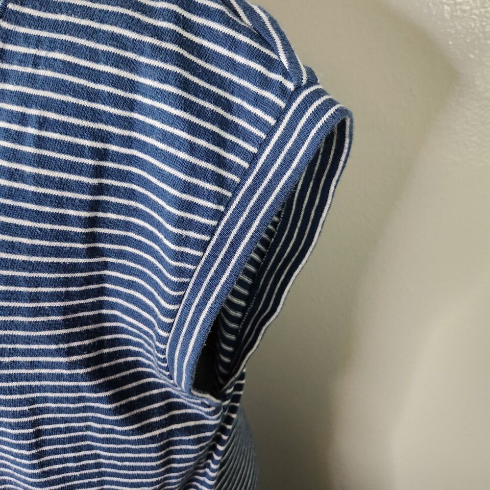 LOFT Blue & White Stripe Cap Sleeve Tie Waist Split Side Maxi Dress Size XL - Picture 7 of 11
